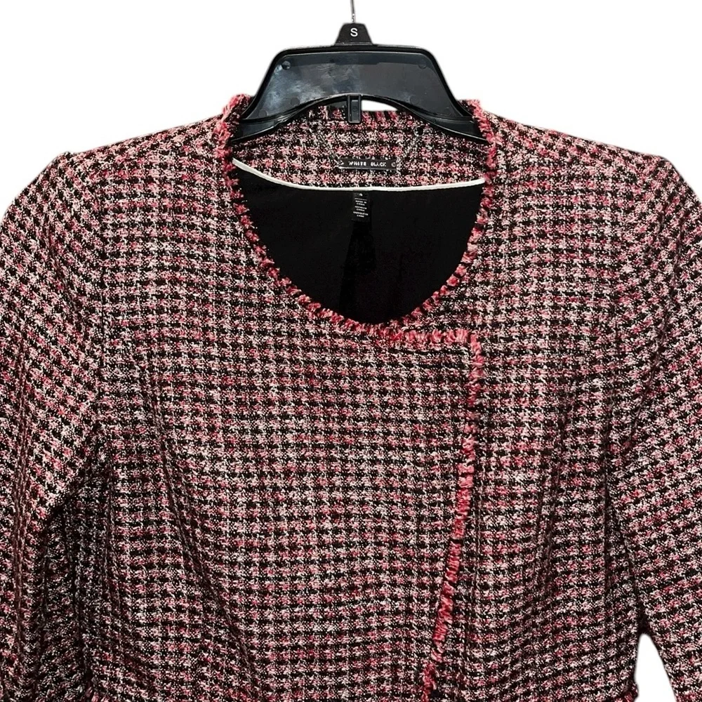 White House Black Market Tweed  Plaid Tweed Fringe Metallic Jacket Size 4 - Picture 5 of 10
